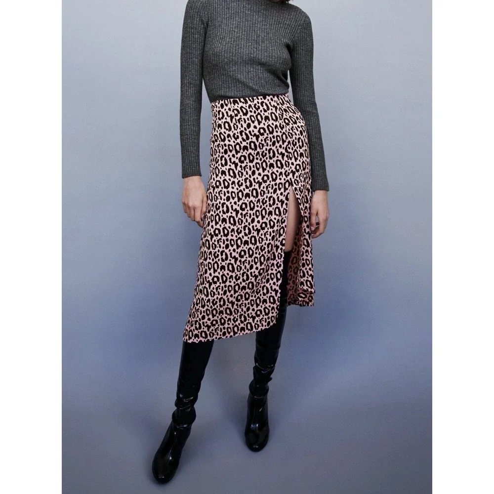 NWOT Maje Jipanta Leopard Print Side Slit Midi Skirt Sz 36 (US S) Hipster $295